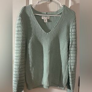 Rachel Zoe Soft Mint V-Neck Openwork Sleeve Sweater